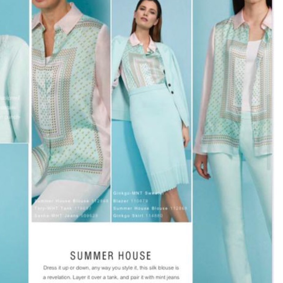 NWT Carlisle Summer House 💯% Italian Silk Scarf Print Blouse - Picture 2 of 10